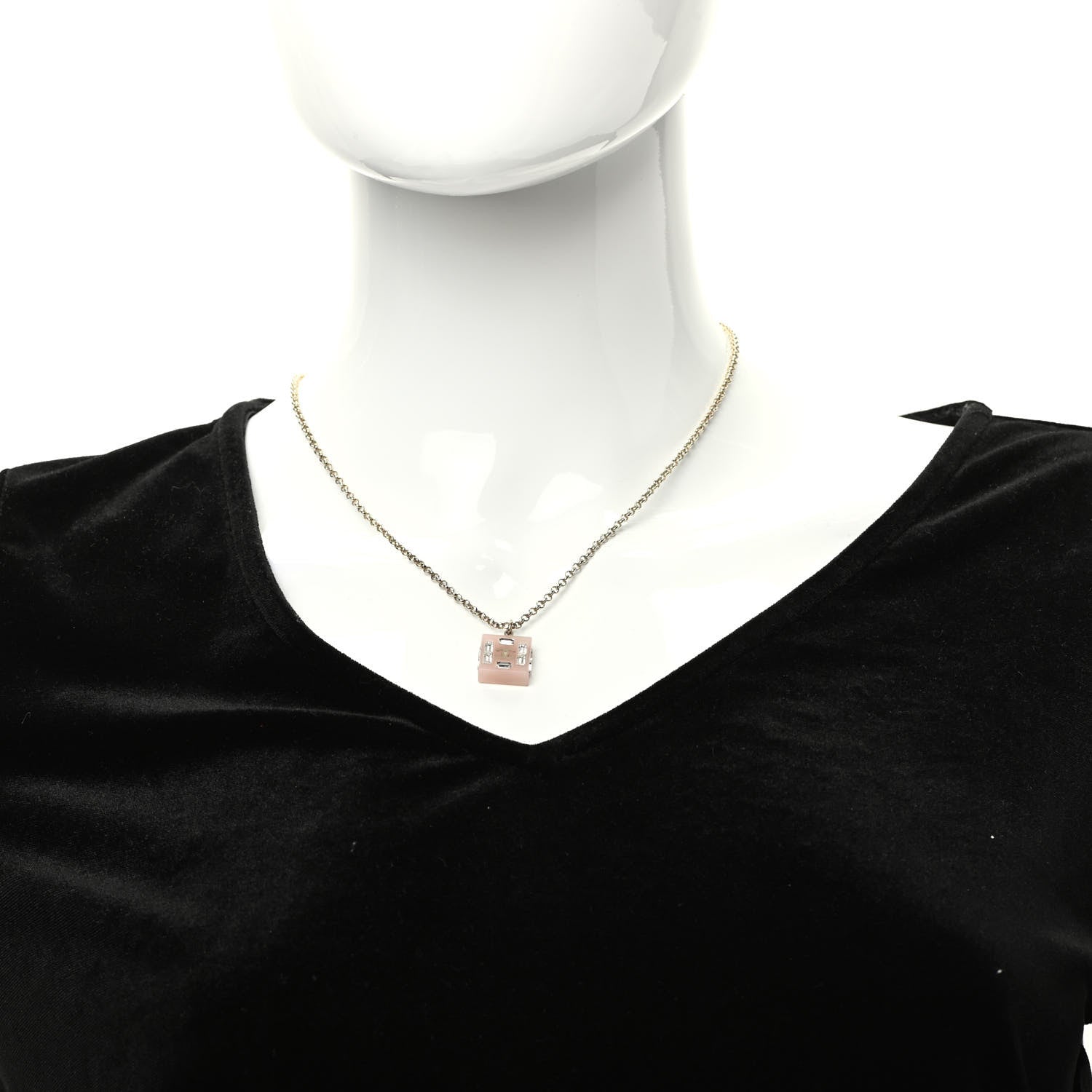 Chanel Resin Baguette Crystal Geometric Square CC Necklace Rose Pink 2 of 6