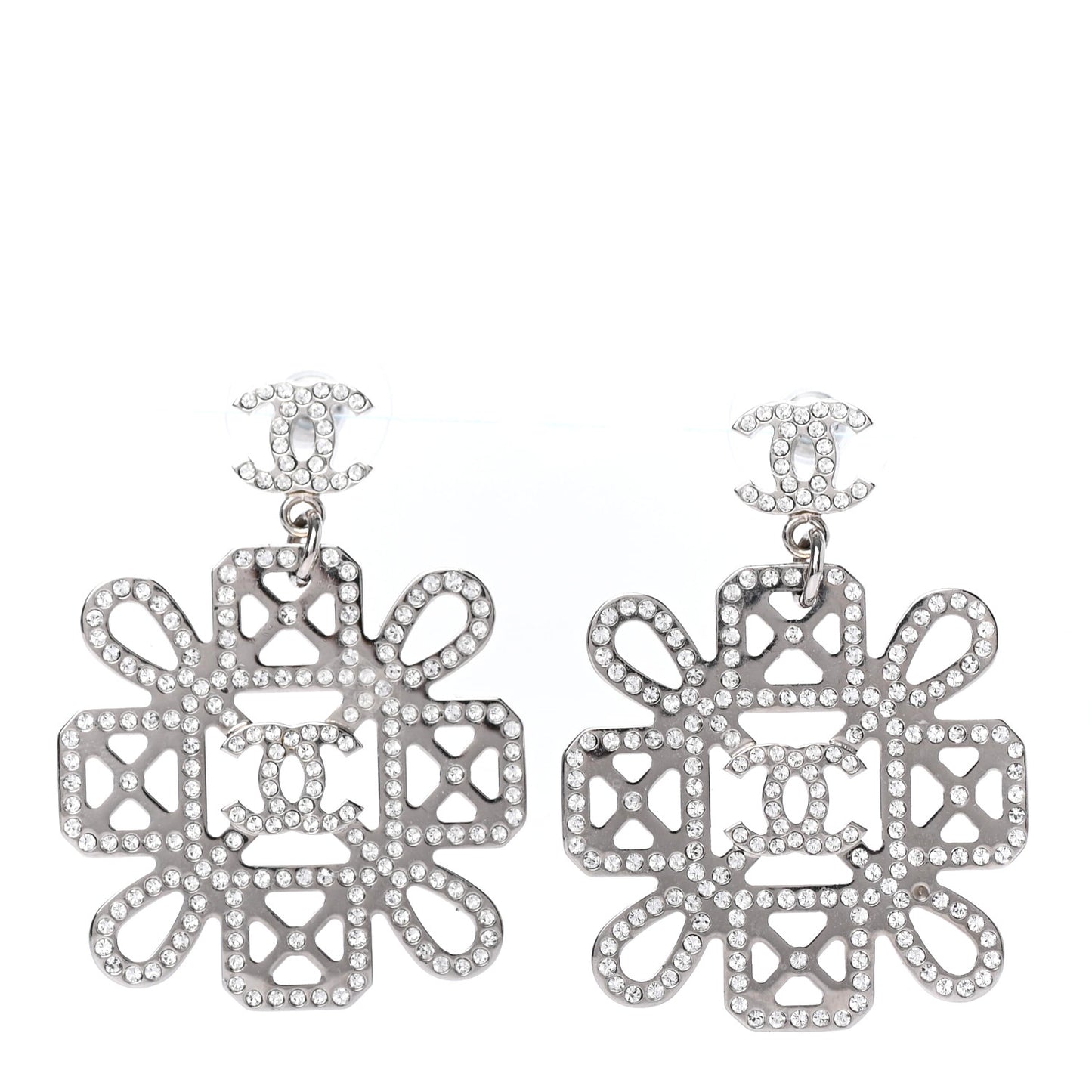 Crystal Strass Cross CC Earrings Silver