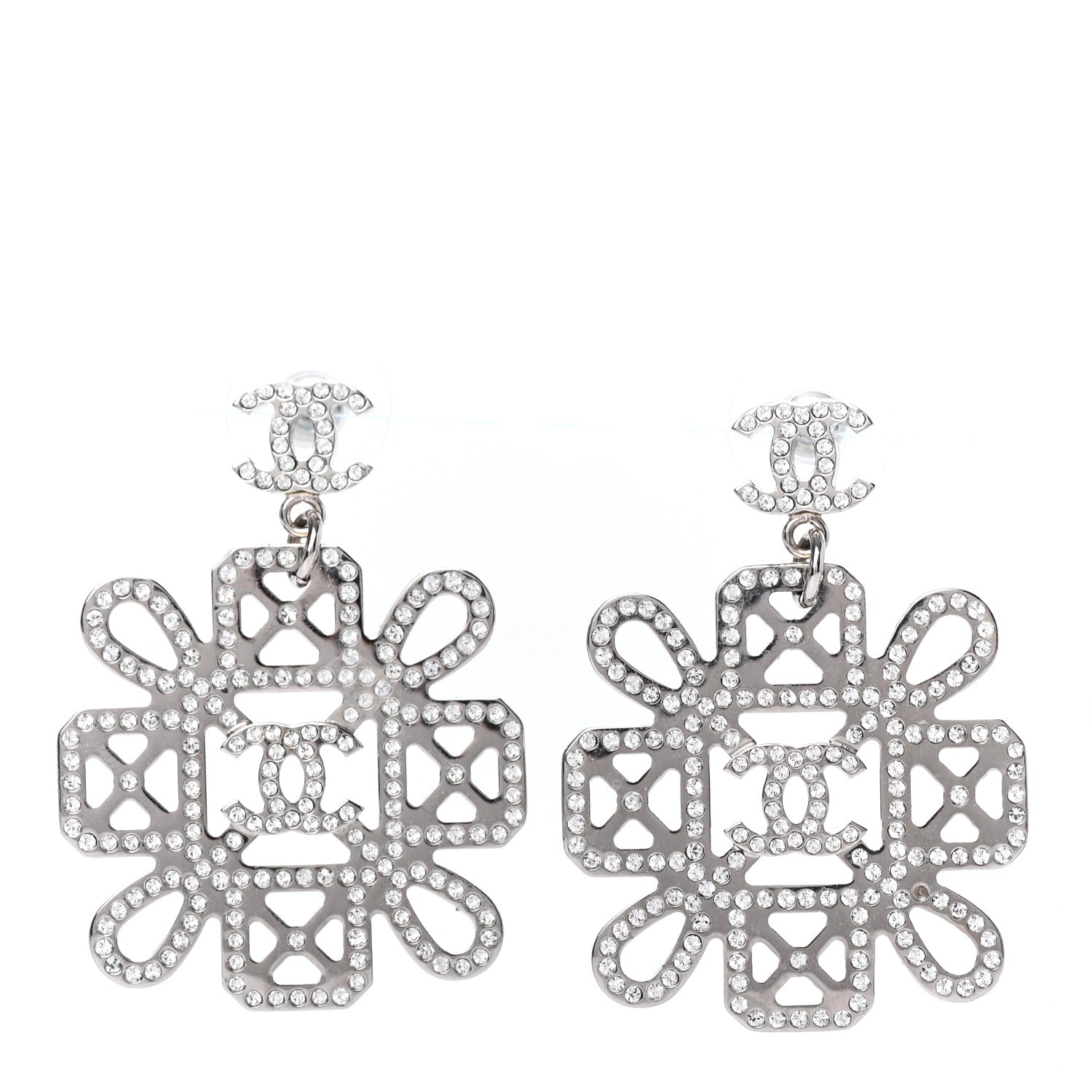 Chanel Crystal Strass Cross CC Earrings Silver 1 of 7