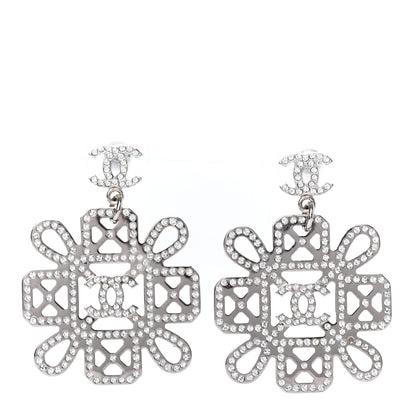 Chanel Crystal Strass Cross CC Earrings Silver 1 of 7