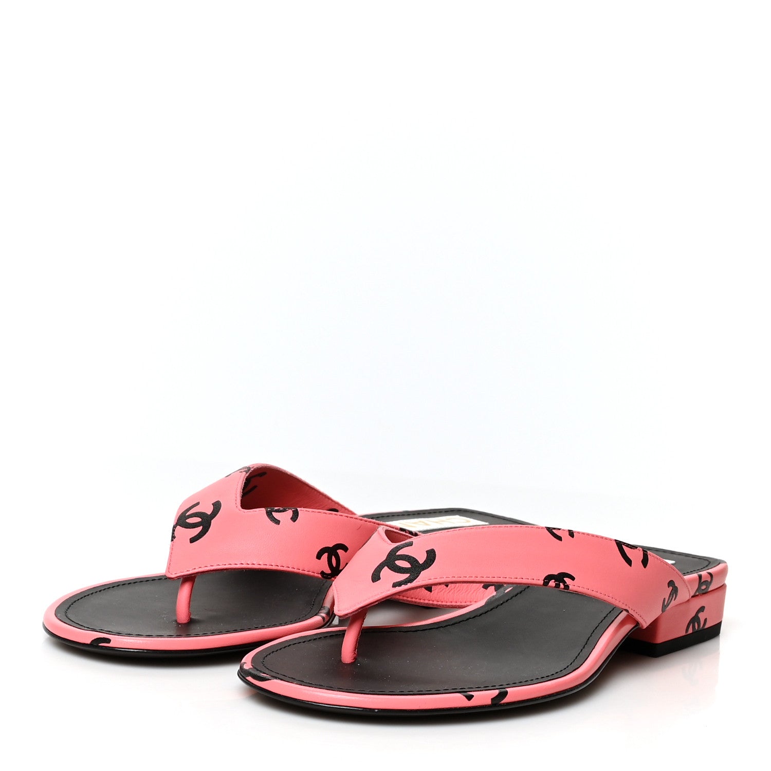 Chanel Lambskin Printed CC Thong Sandals 38 Pink Black 3 of 8
