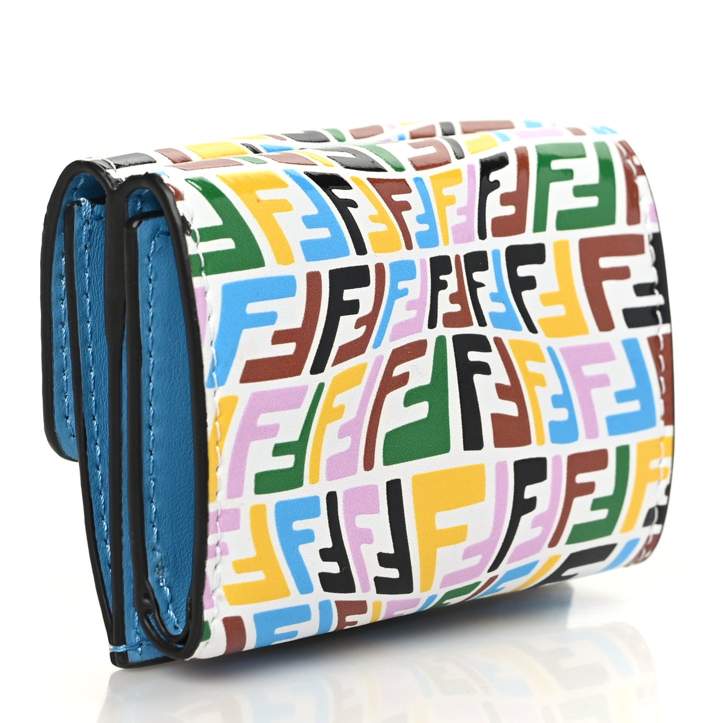 X SARAH COLEMAN Vitello Liberty Ceylon Micro FF Fish Eye Embossed Tri-Fold Wallet Multicolor Cyber Blue