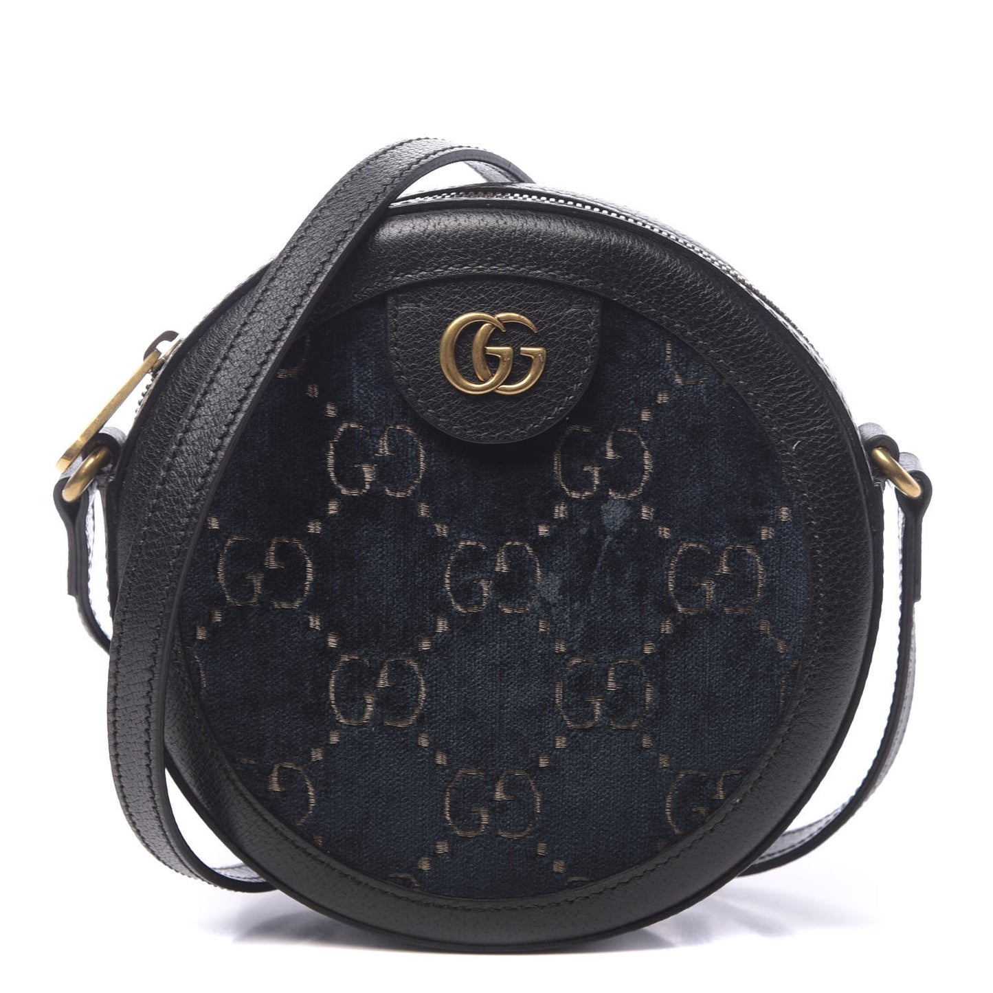 Velvet Calfskin GG Monogram Round Shoulder Bag Blue Beige