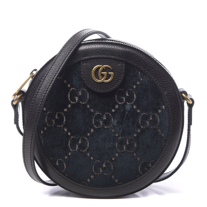 Gucci Velvet Calfskin GG Monogram Round Shoulder Bag Blue Beige 1 of 10