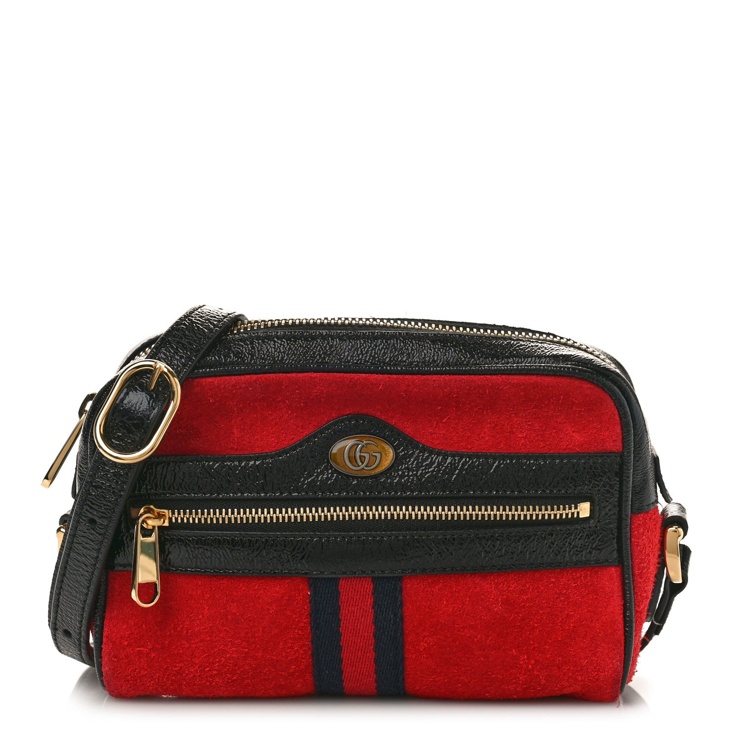 Gucci Suede Patent Web Mini Ophidia Shoulder Bag Hibiscus Red Black 1 of 9