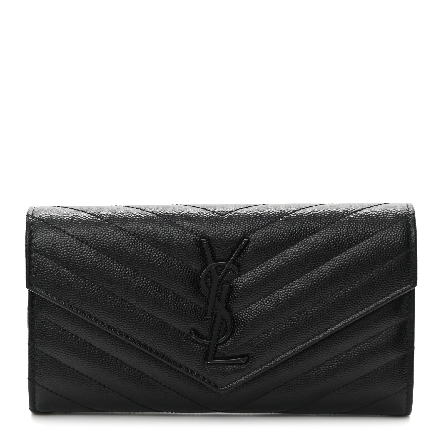 Saint Laurent Grain De Poudre Matelasse Chevron Monogram Flap Wallet Black 1 of 8