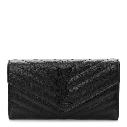 Saint Laurent Grain De Poudre Matelasse Chevron Monogram Flap Wallet Black 1 of 8