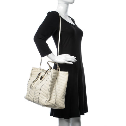 Valentino Garavani Lambskin Chevron Quilted Shopping Tote Ivory 3 of 13