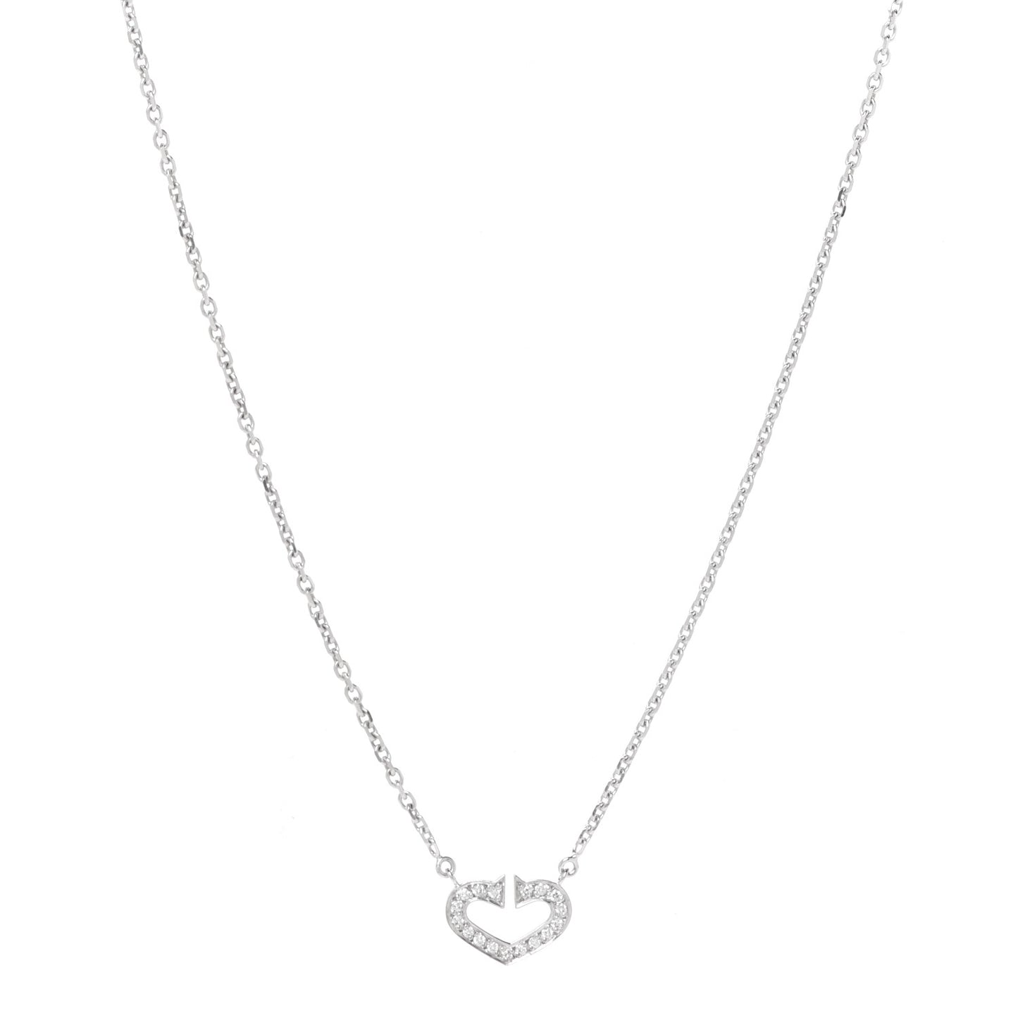 18K White Gold Diamond Small Hearts and Symbols Pendant Necklace