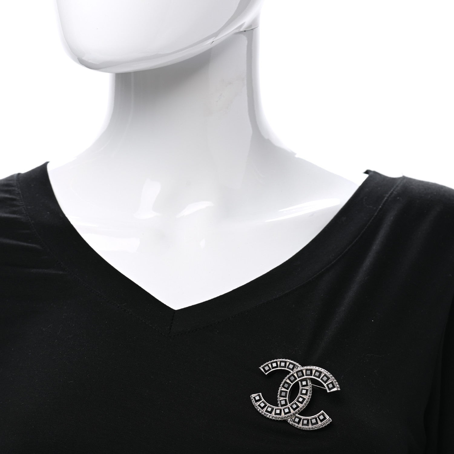 Chanel Baguette Crystal CC Brooch Silver Black 2 of 5
