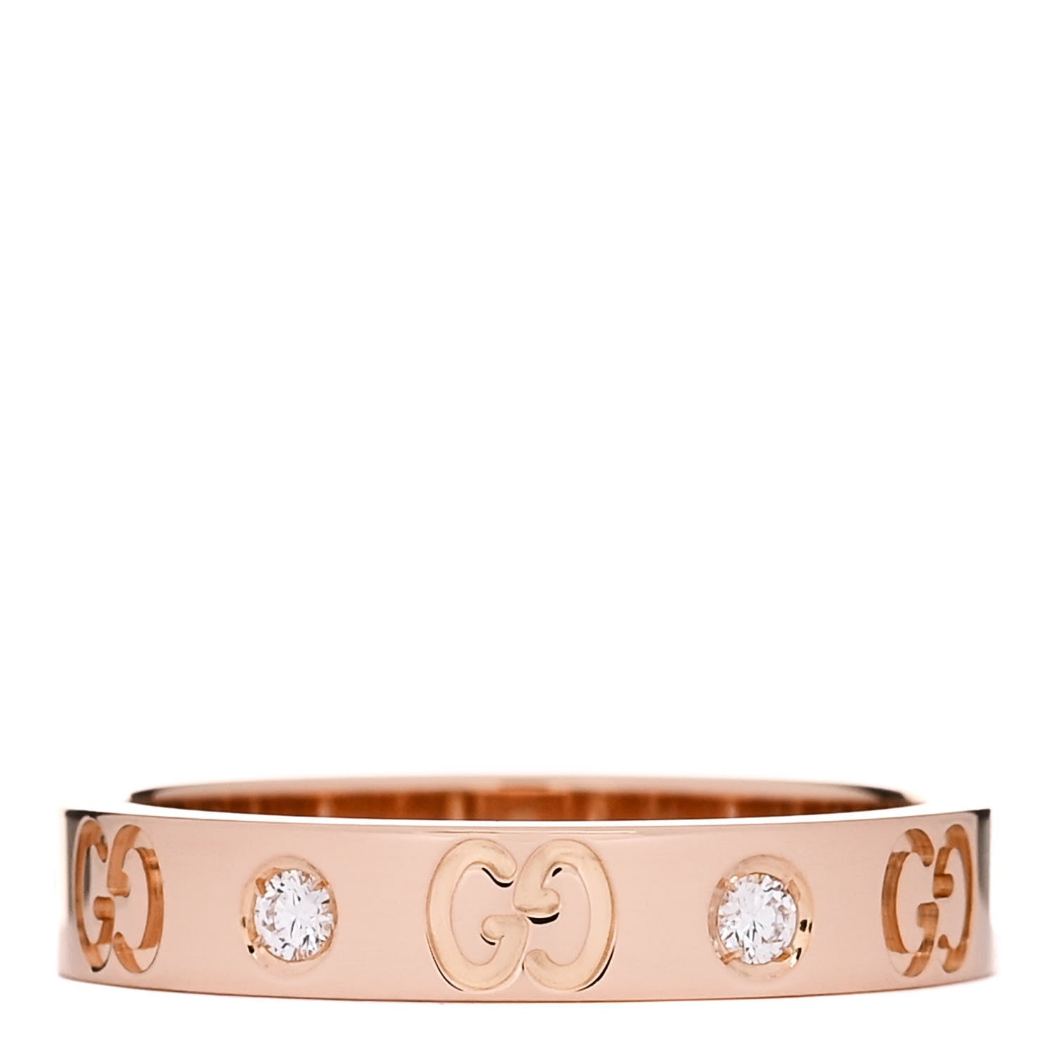 Gucci 18K Rose Gold Diamond Icon Band Ring 58 8.25 1 of 7