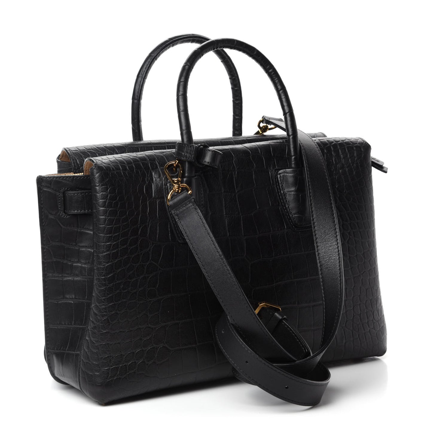 Calfskin Crocodile Embossed Medium Milla Tote Black
