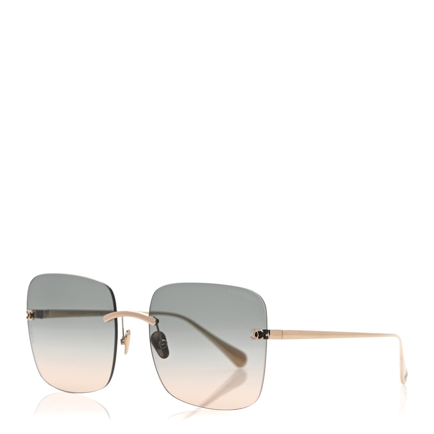 Chanel Titanium Rimless Square Sunglasses 4287-T Gold Black 1 of 8