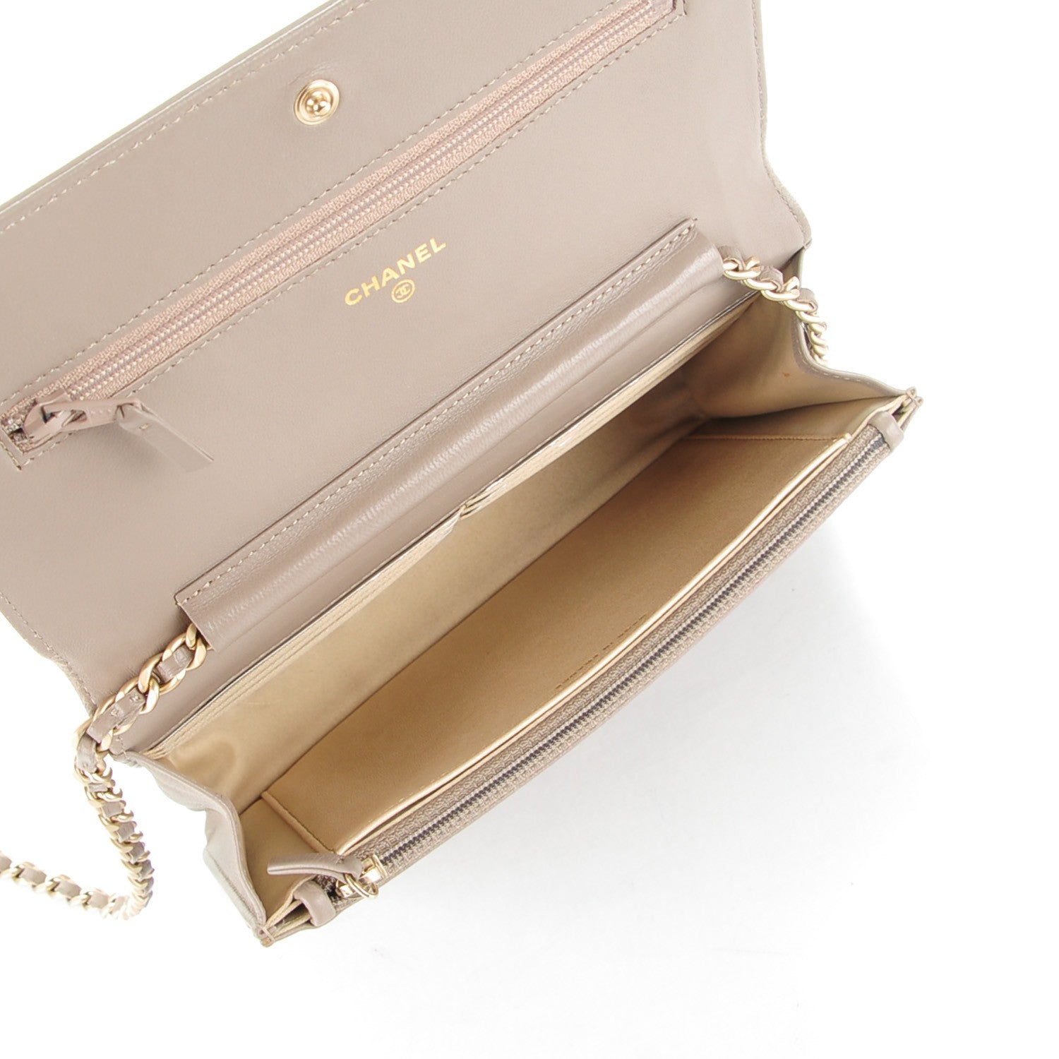 Chanel Lambskin Camellia Embossed Wallet on Chain WOC Beige 5 of 8