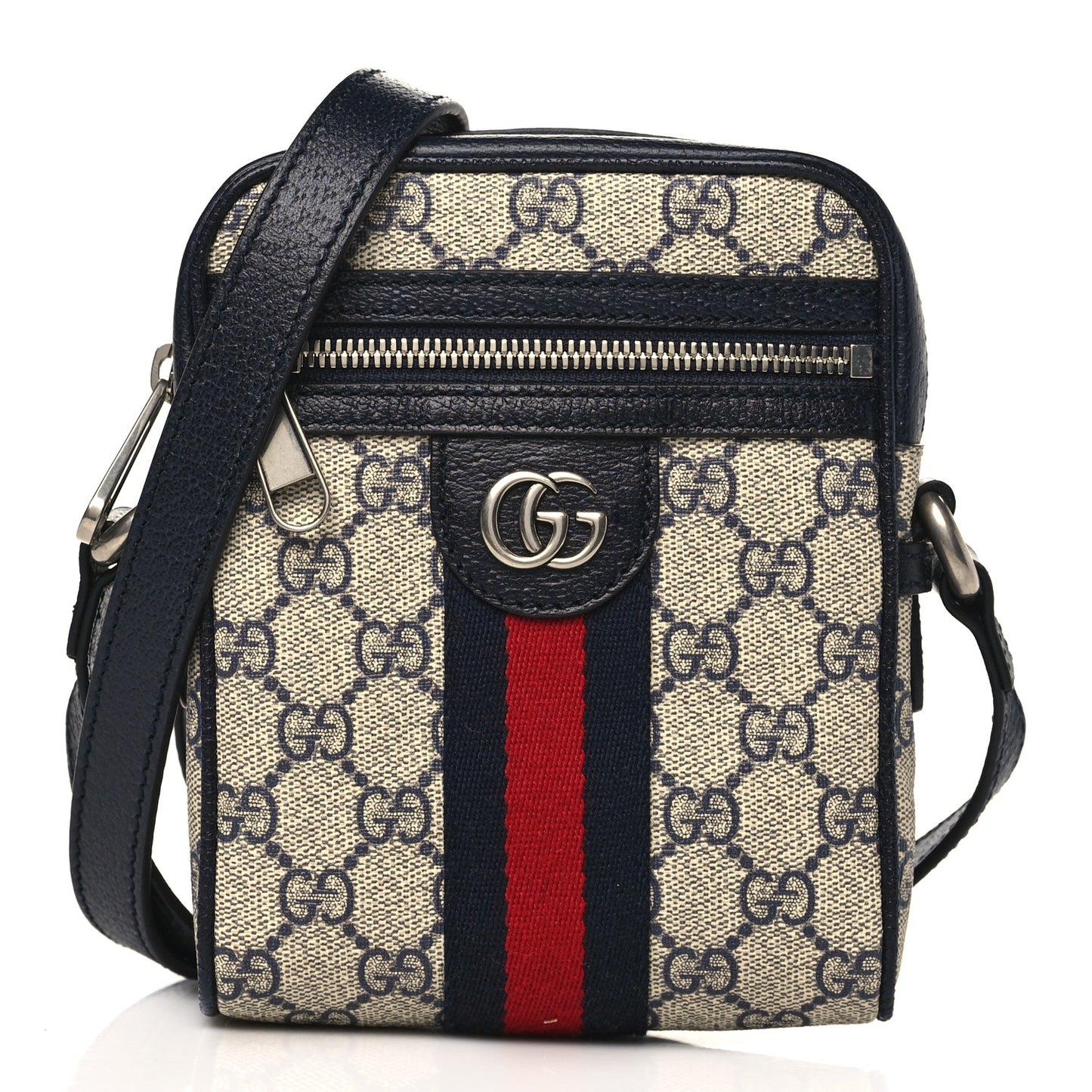 GG Supreme Monogram Textured Calfskin Web Mini Ophidia Messenger Beige Blue