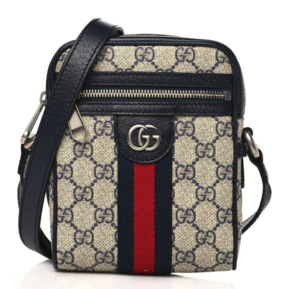 Gucci GG Supreme Monogram Textured Calfskin Web Mini Ophidia Messenger Beige Blue 1 of 10