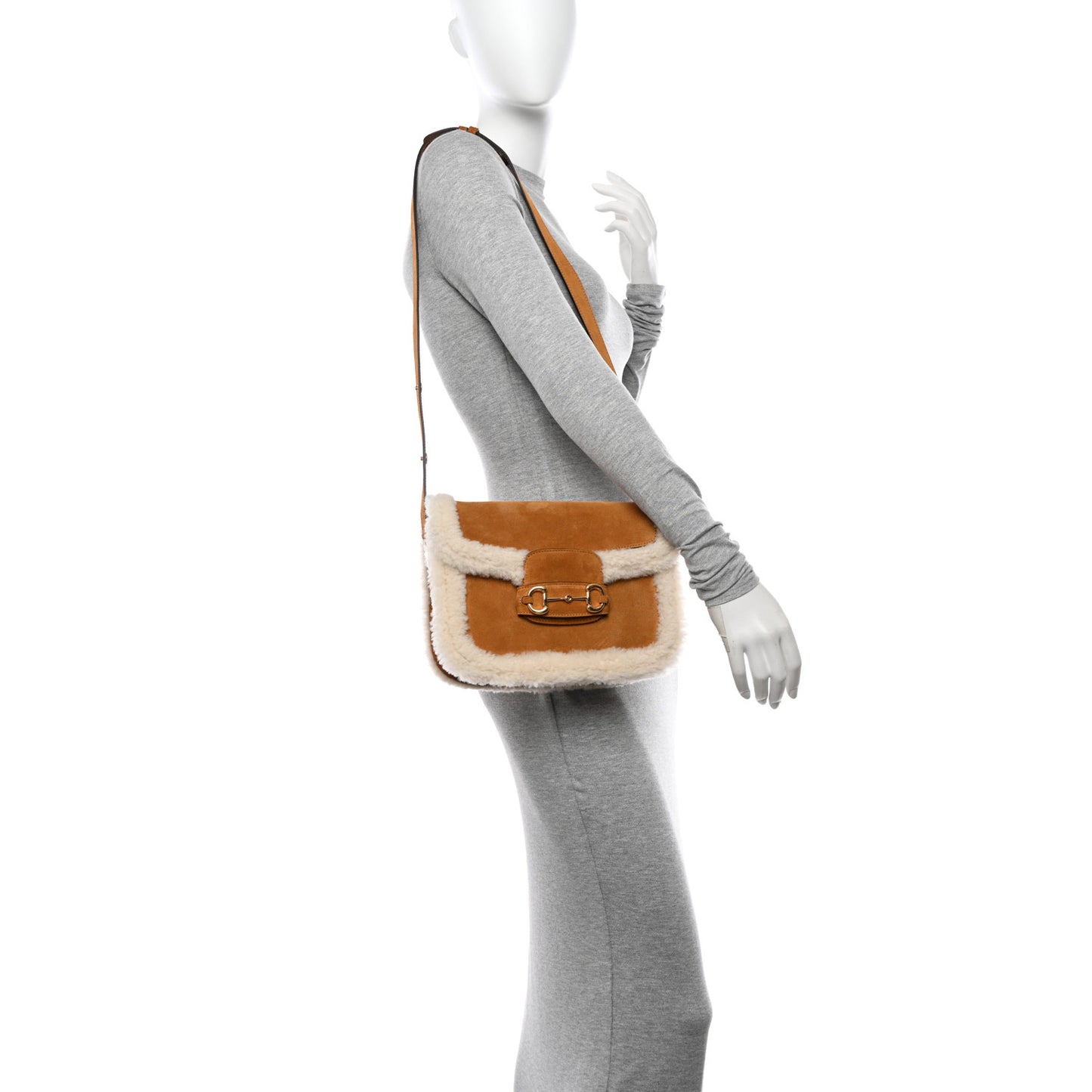 Suede Shearling Horsebit 1955 Shoulder Bag Brown