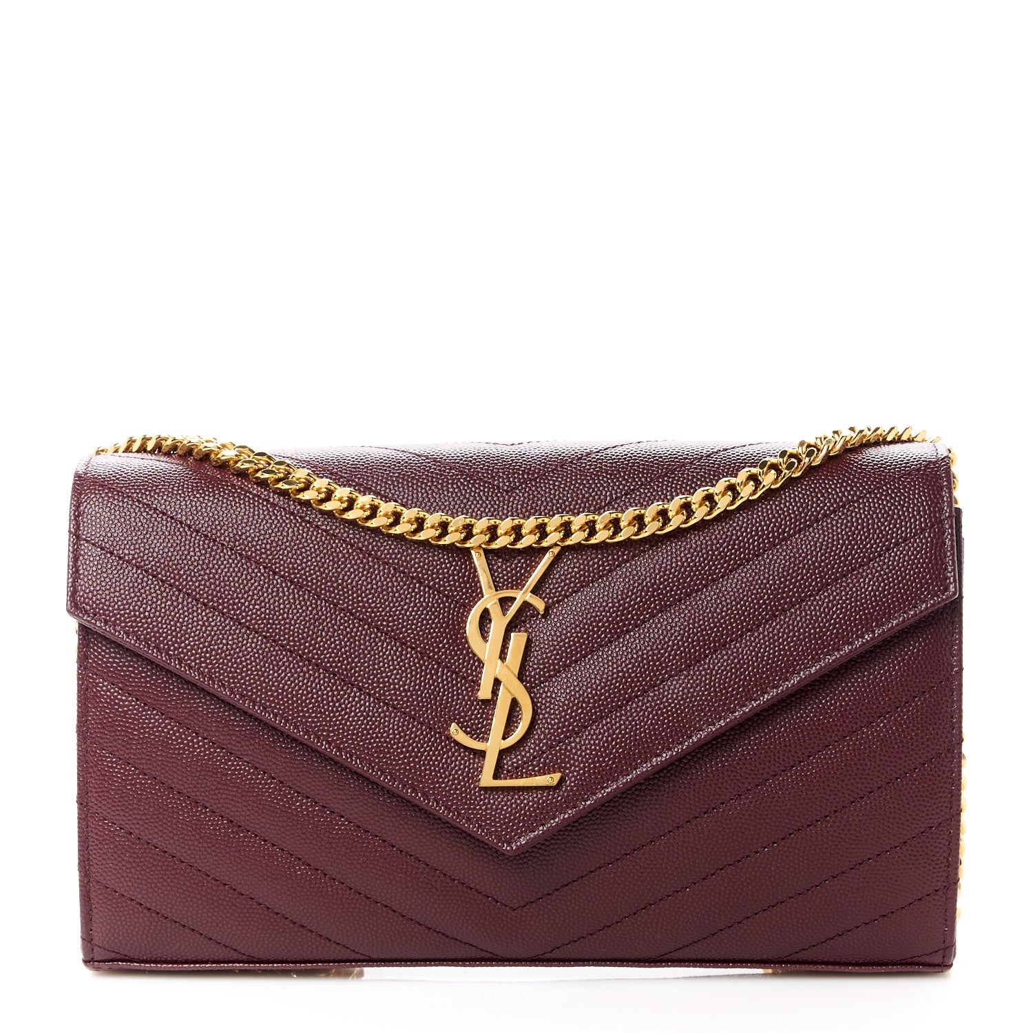 Saint Laurent Grain De Poudre Matelasse Chevron Monogram Chain Wallet Rouge Legion 1 of 9