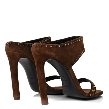 Saint Laurent Suede Mica Stud Mule Sandals 35 Brown 4 of 10