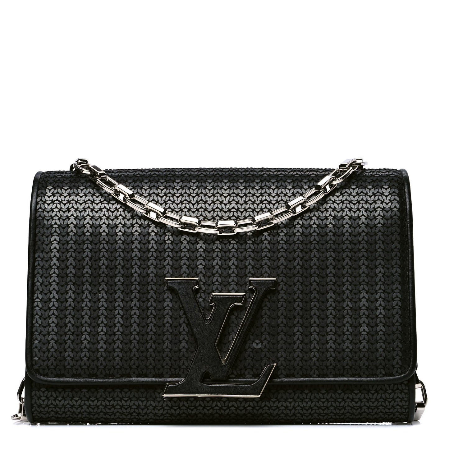 Sequin Calfskin Chain Louise GM Black
