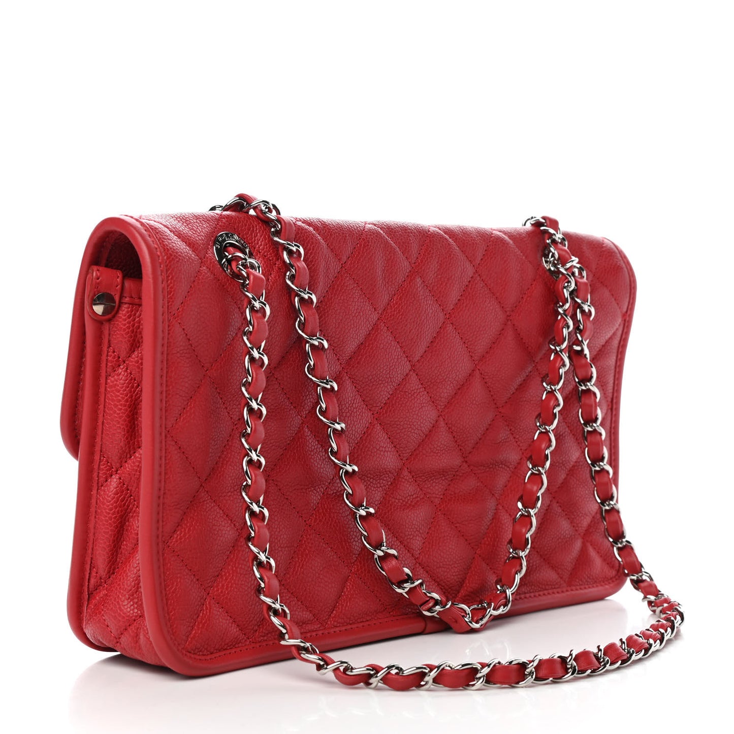 Caviar Quilted Large French Riviera Flap Red