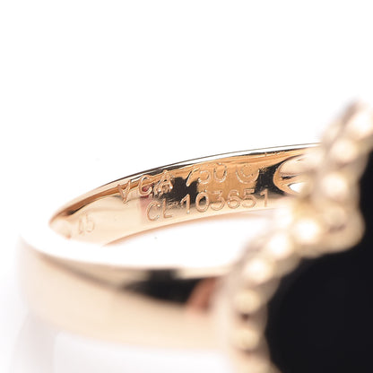 Van Cleef & Arpels 18K Yellow Gold Diamond Black Onyx Vintage Alhambra Ring 45 3.25 5 of 5