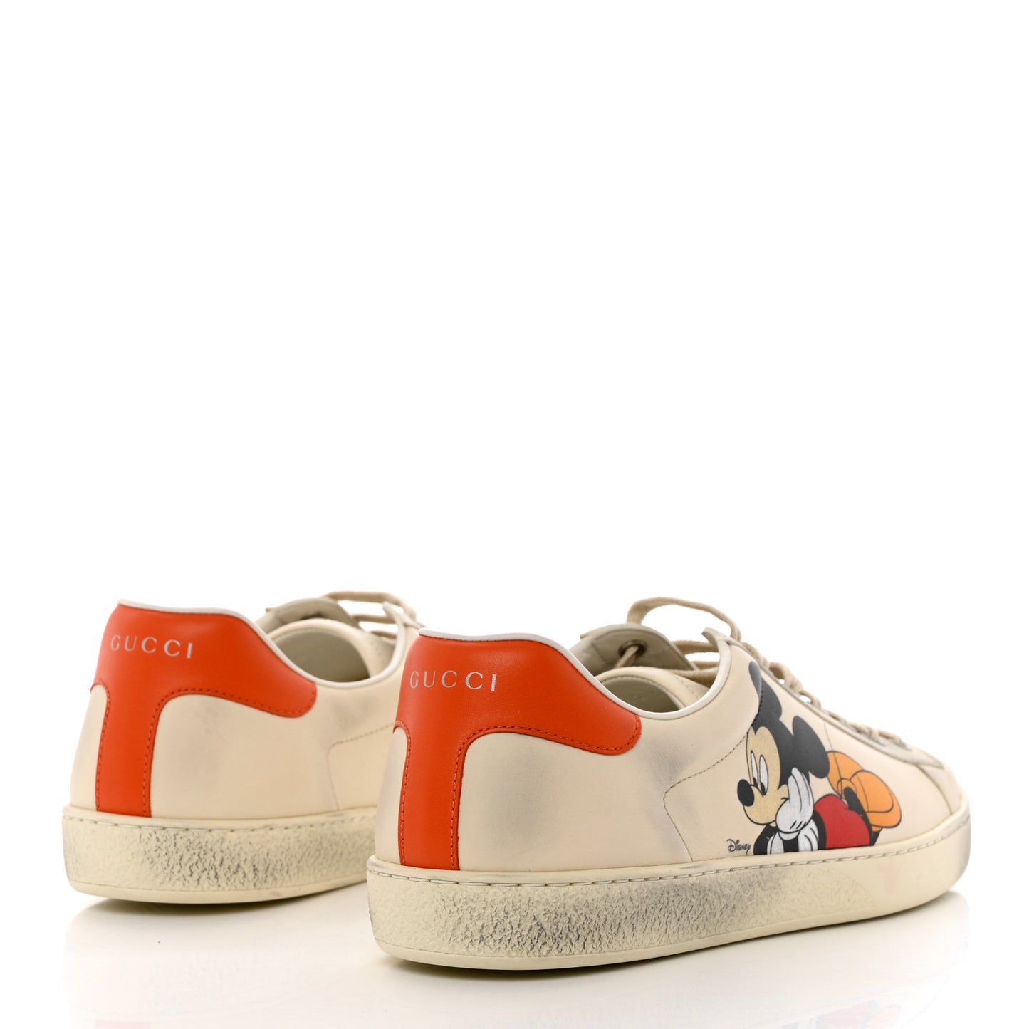 X DISNEY Miro Soft Calfskin Mickey Mouse Print Womens Ace Sneakers 40 Ivory Deep Orange