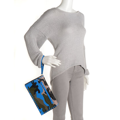 Valentino Garavani Nappa Canvas Camouflage Rockstud Wristlet Clutch Green Blue Fluo 2 of 8