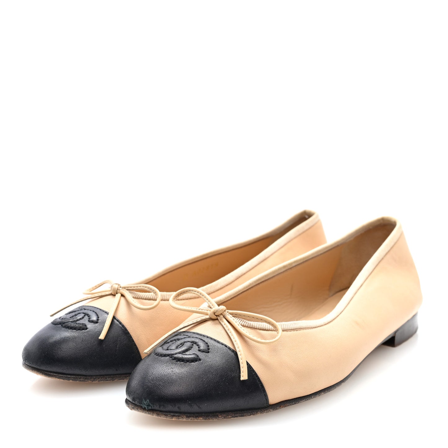 Lambskin Cap Toe CC Ballerina Flats 40 Beige Black