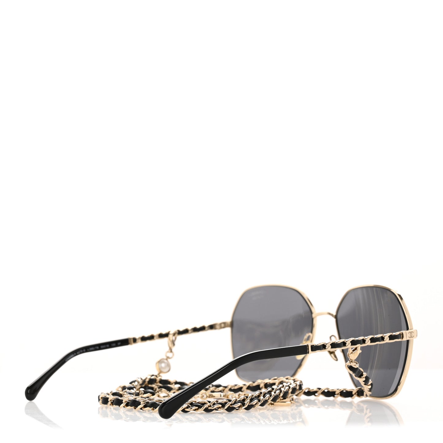Metal Polarized Square Frame Chain Sunglasses 4274-Q Gold Black