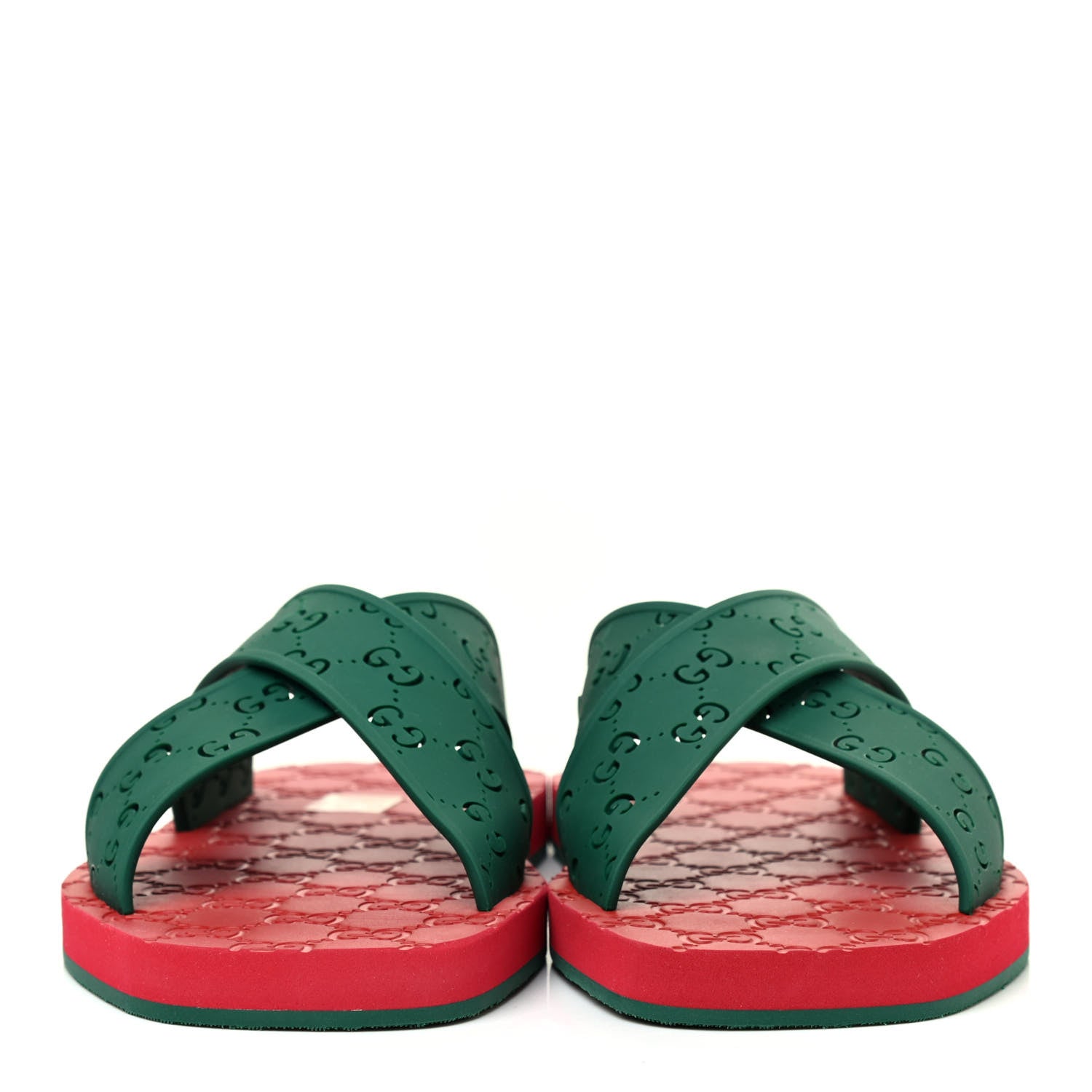 Gucci Rubber GG Monogram Perforated Mens Criss Cross Slide Sandals 8 Green 2 of 4