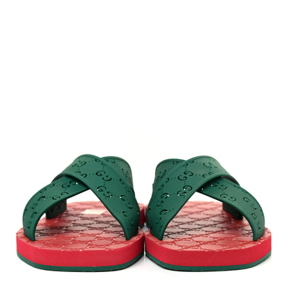 Gucci Rubber GG Monogram Perforated Mens Criss Cross Slide Sandals 8 Green 2 of 4