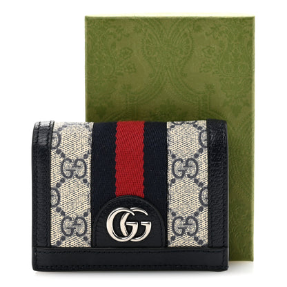 Gucci GG Supreme Monogram Textured Dollar Calfskin Web Ophidia Card Case Beige Blue 9 of 9