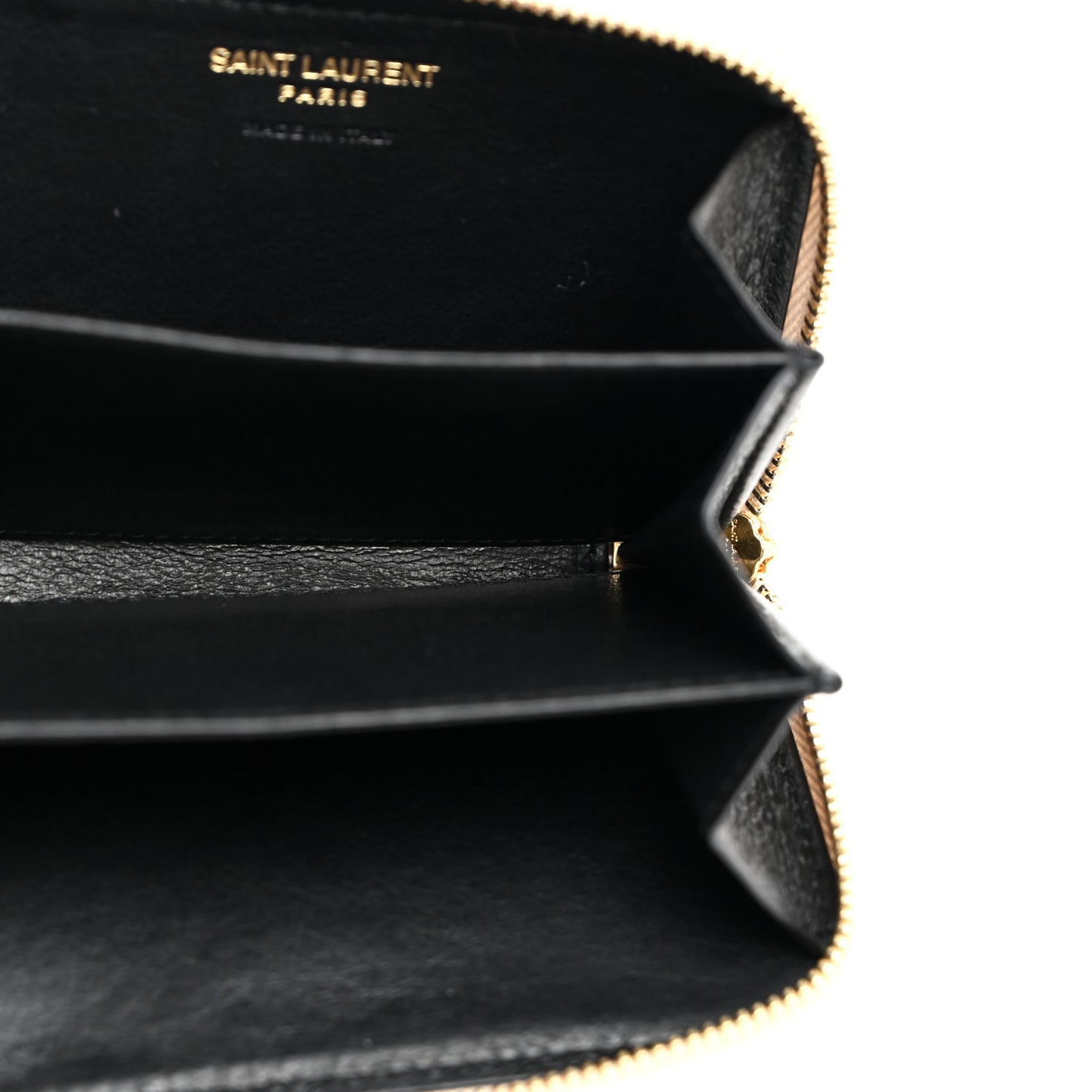 Lambskin Matelasse Chevron Monogram Cassandre Compact Zip Around Card Wallet Crema Soft