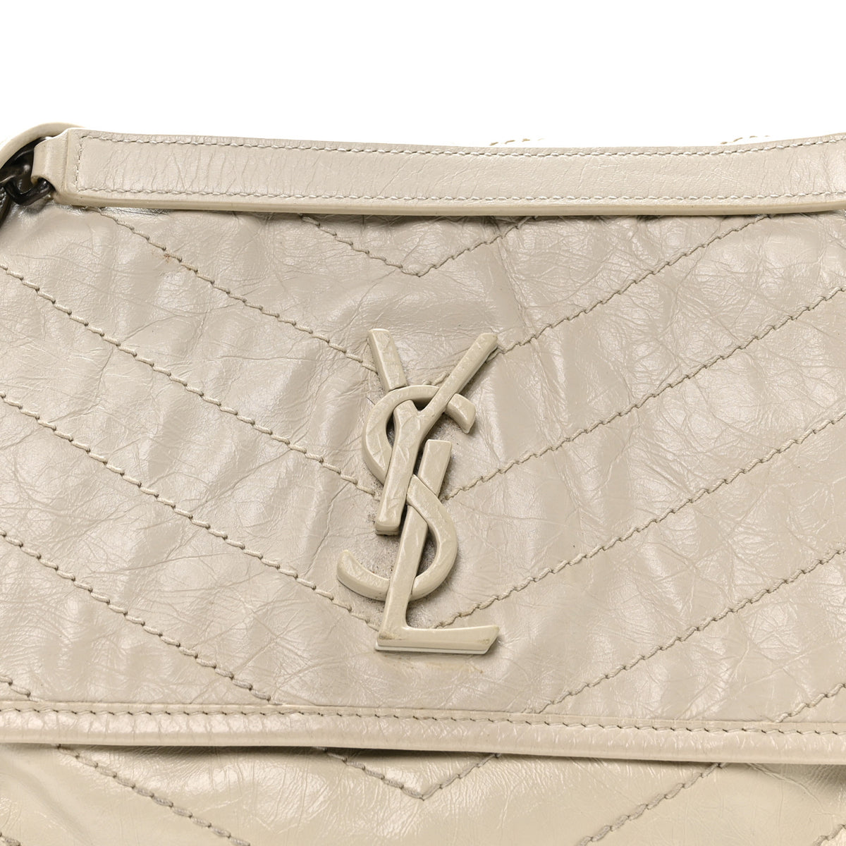 Saint Laurent Crinkled Calfskin Matelasse Monogram Medium Niki Chain Satchel Crema Soft 7 of 9