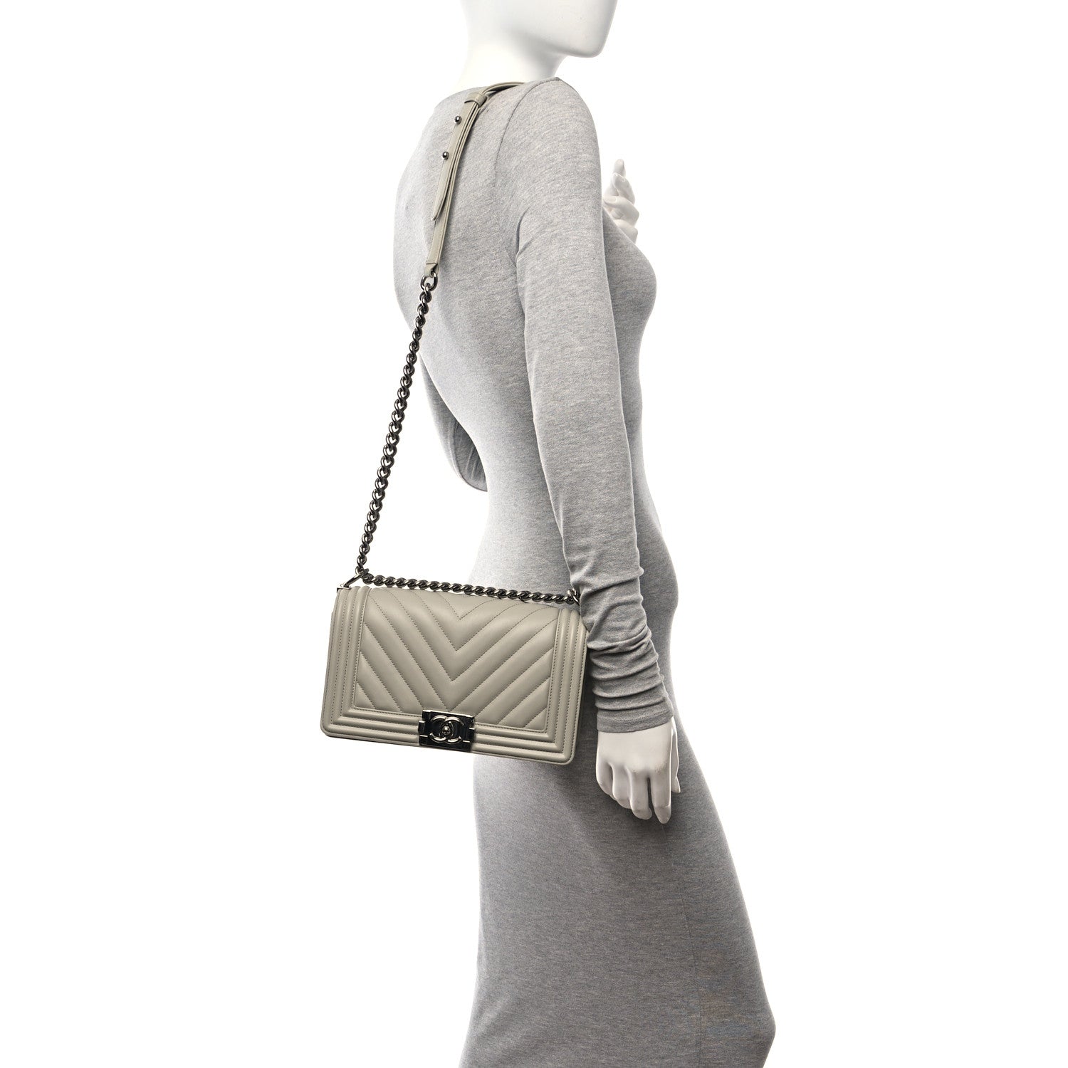 Chanel Lambskin Chevron Medium Boy Flap Grey 2 of 10