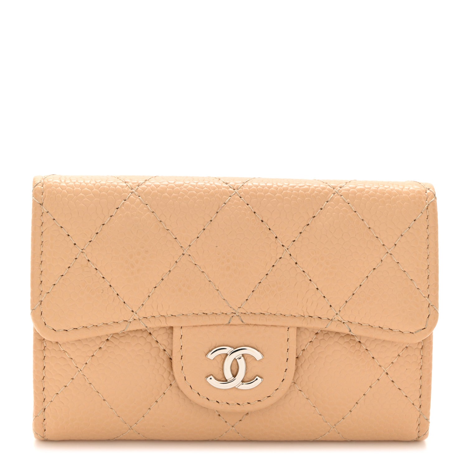 Chanel Caviar Quilted Flap Card Holder Wallet Beige 1 of 9