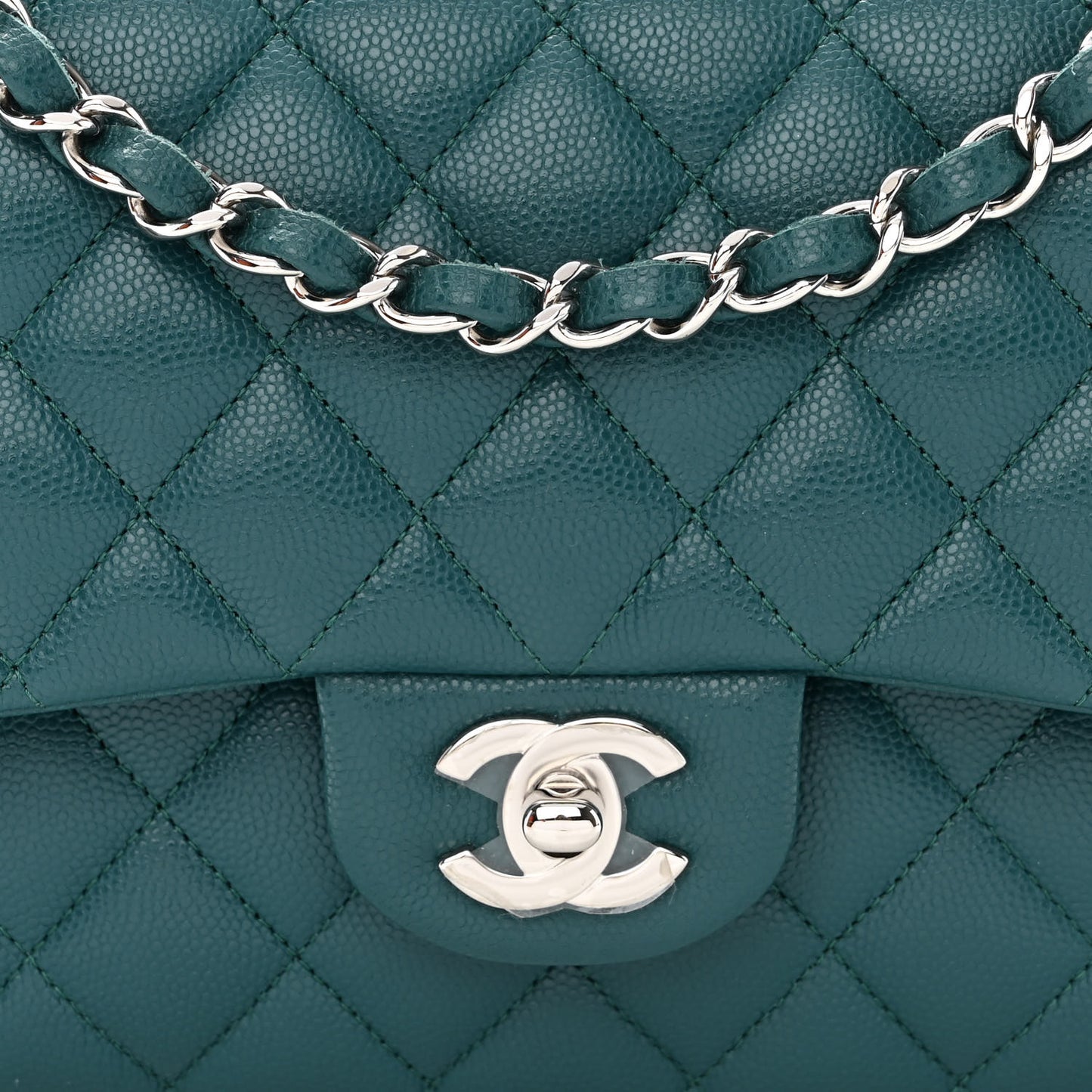 Caviar Quilted Medium Double Flap Dark Turquoise
