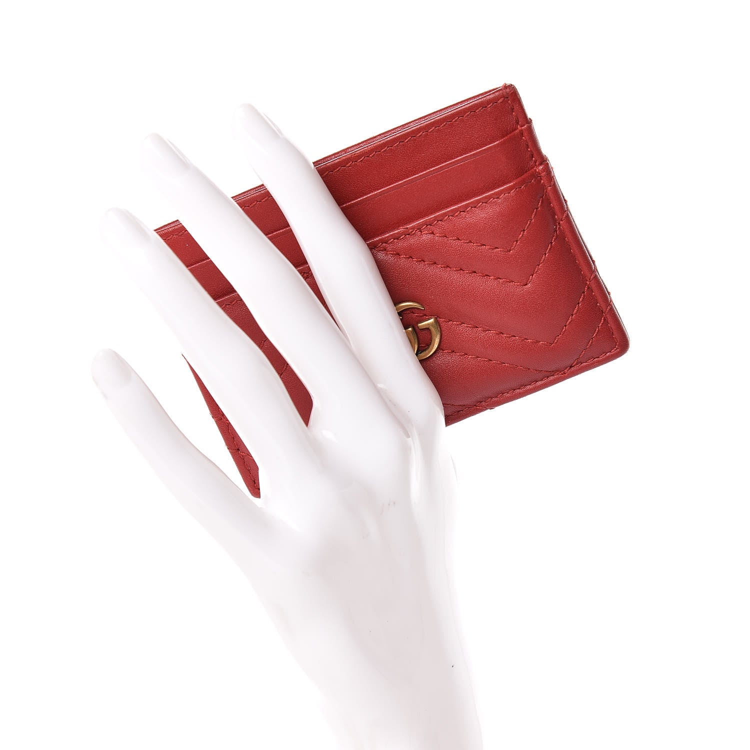 Gucci Calfskin Matelasse GG Marmont Card Holder Hibiscus Red 2 of 7