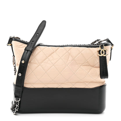 Chanel Aged Calfskin Quilted Medium Gabrielle Hobo Beige Black 1 of 10