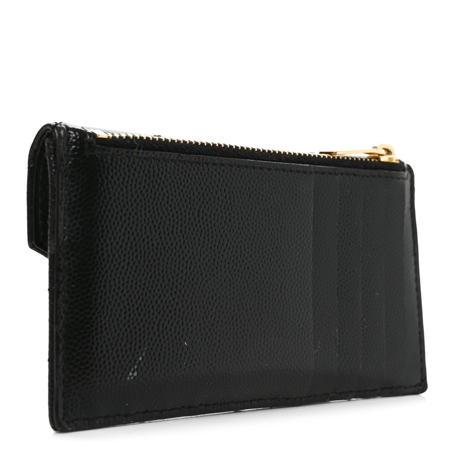 Saint Laurent Grain De Poudre Matelasse Chevron Monogram Compact Wallet Black 3 of 6