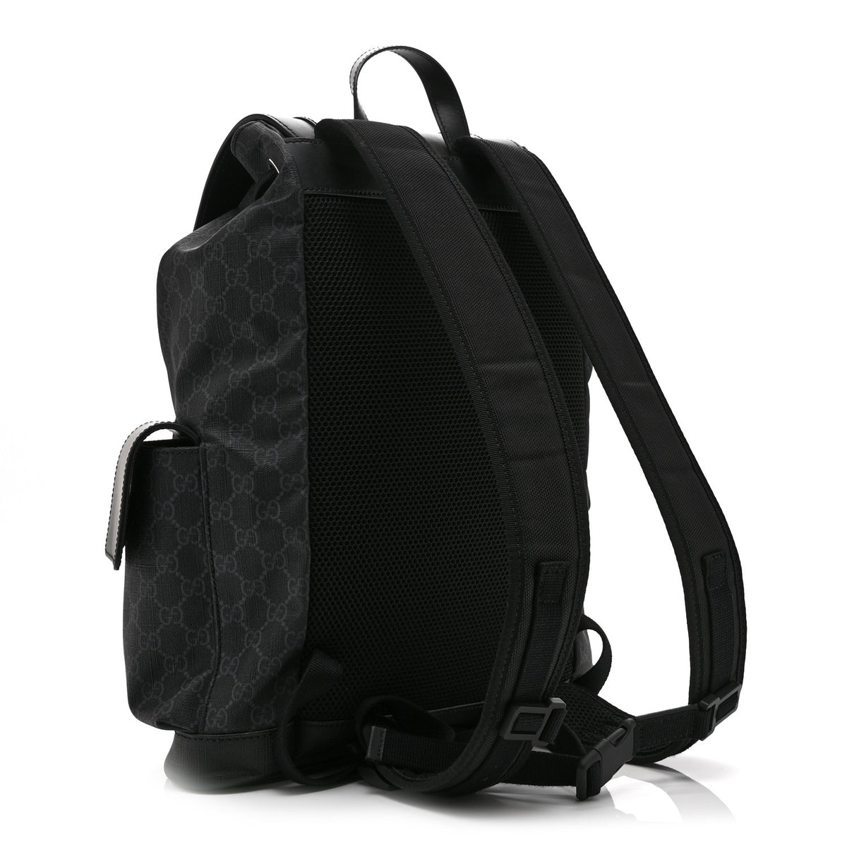 Gucci Soft GG Supreme Monogram Calfskin Web Double Buckle Backpack Black 3 of 11