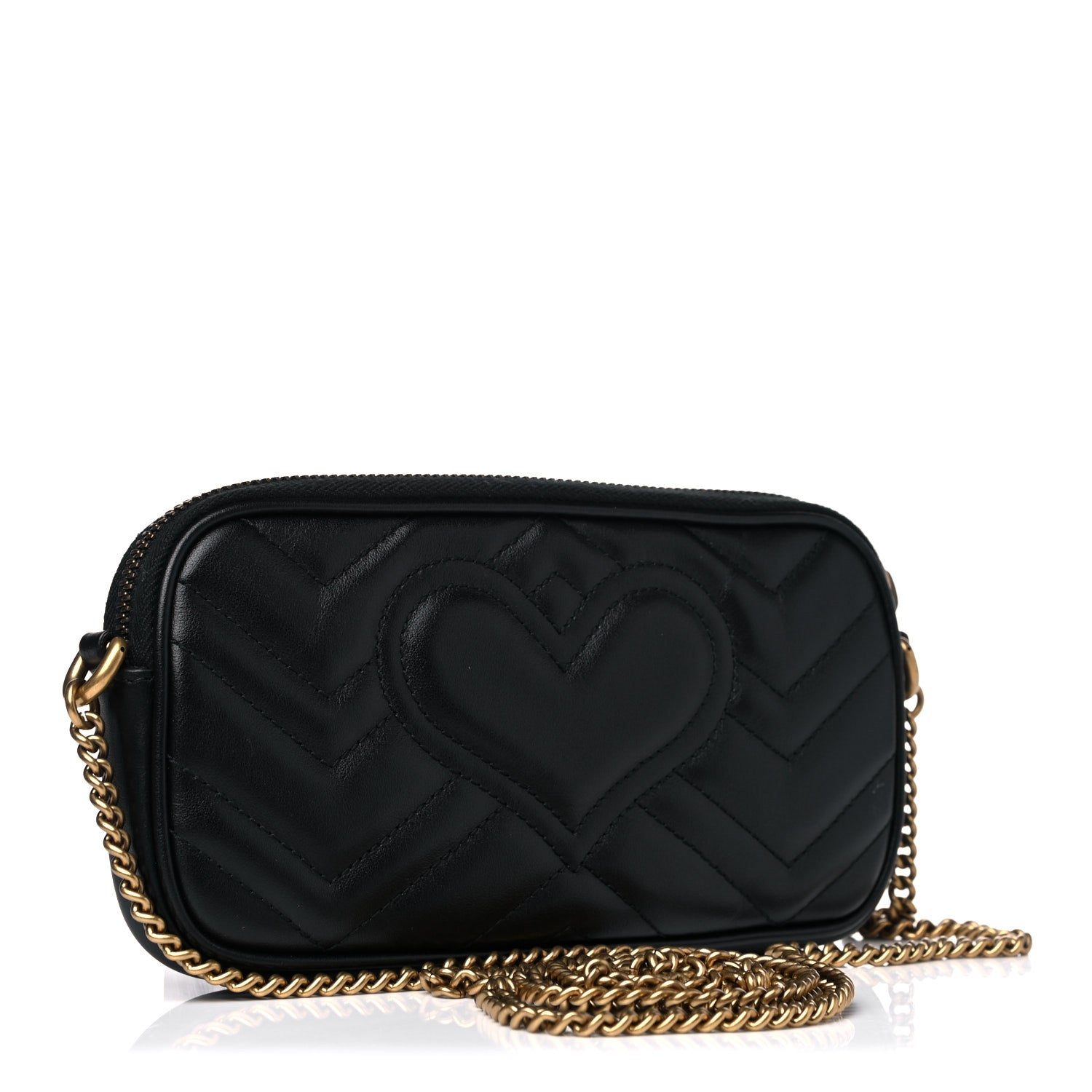 Gucci Calfskin Matelasse Mini GG Marmont Chain Crossbody Bag Black 3 of 11