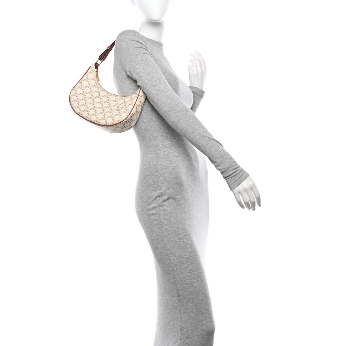 Canvas Calfskin Ava Triomphe Shoulder Bag White