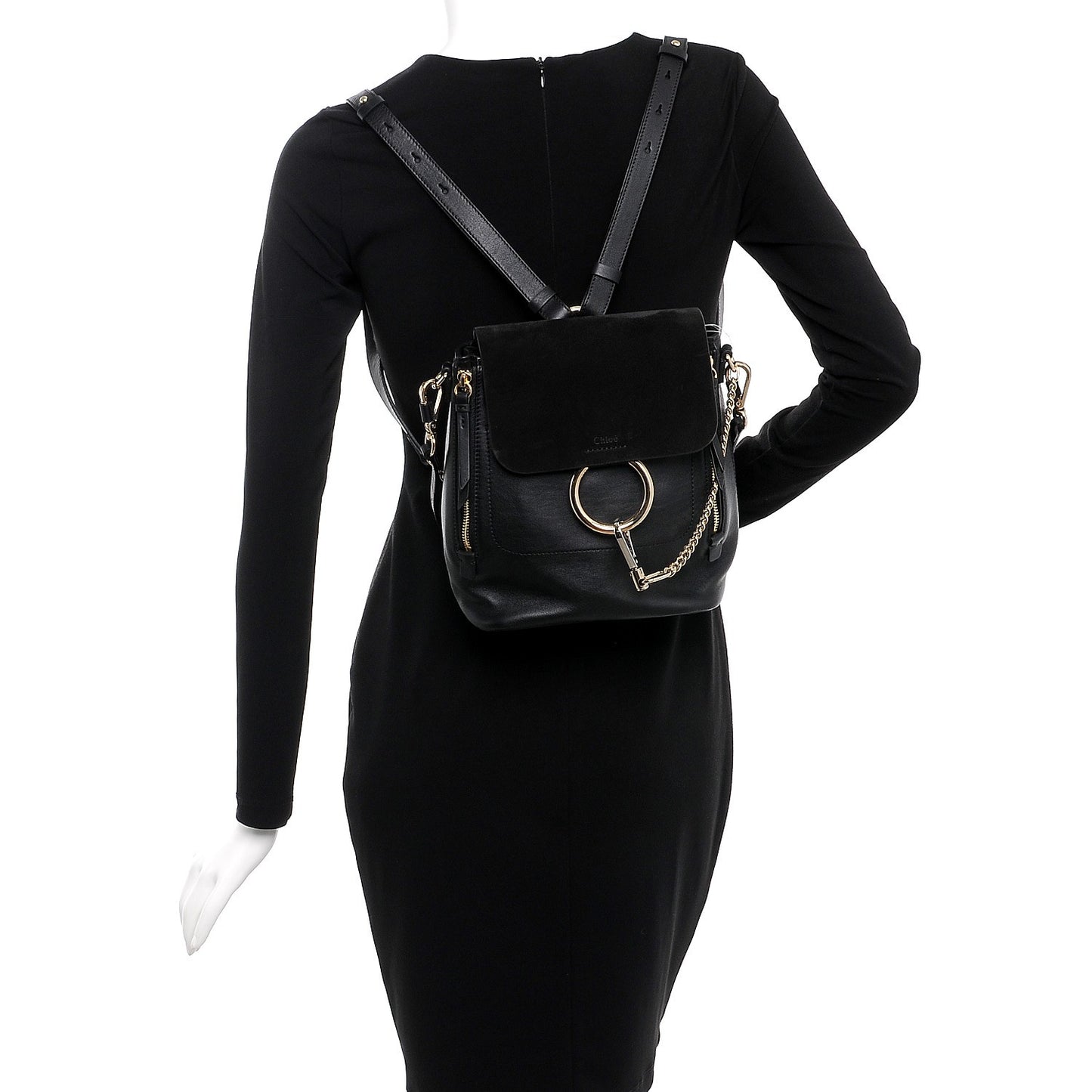 Suede Calfskin Small Faye Backpack Black