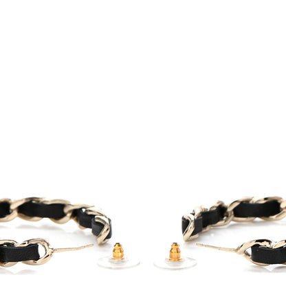 Chanel Lambskin Pearl More Is More CC Chain Hoop Earrings Gold Black 3 of 4