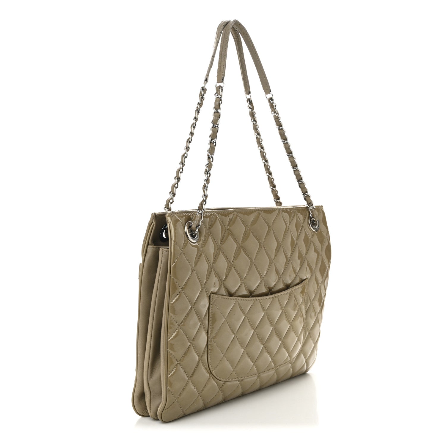 Chanel Patent Quilted Accordion Shopping Tote Beige 3 of 15
