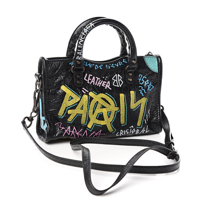 Balenciaga Agneau Graffiti Classic Hardware Nano City Black Multicolor 2 of 9