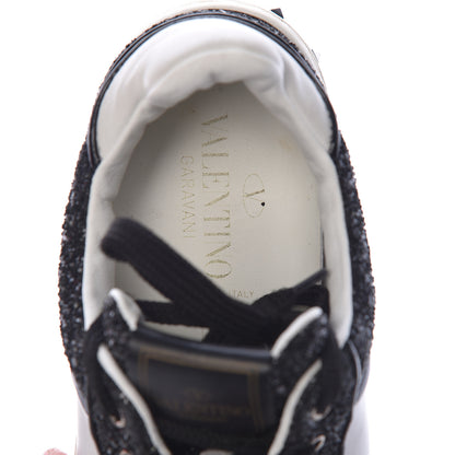 Valentino Garavani Calfskin Glitter Flycrew Sneakers 36.5 Black 9 of 13