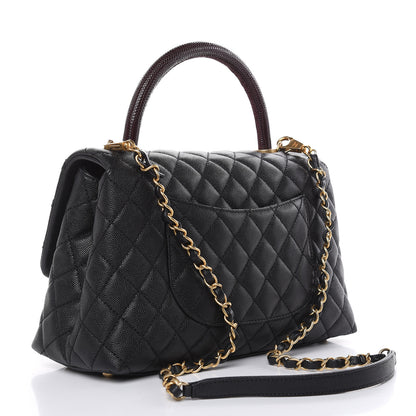 Chanel Caviar Lizard Embossed Quilted Small Coco Handle Flap Black 3 of 10
